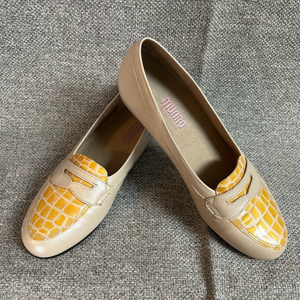 Munro slides, never worn with a funky yellow crocodile print!